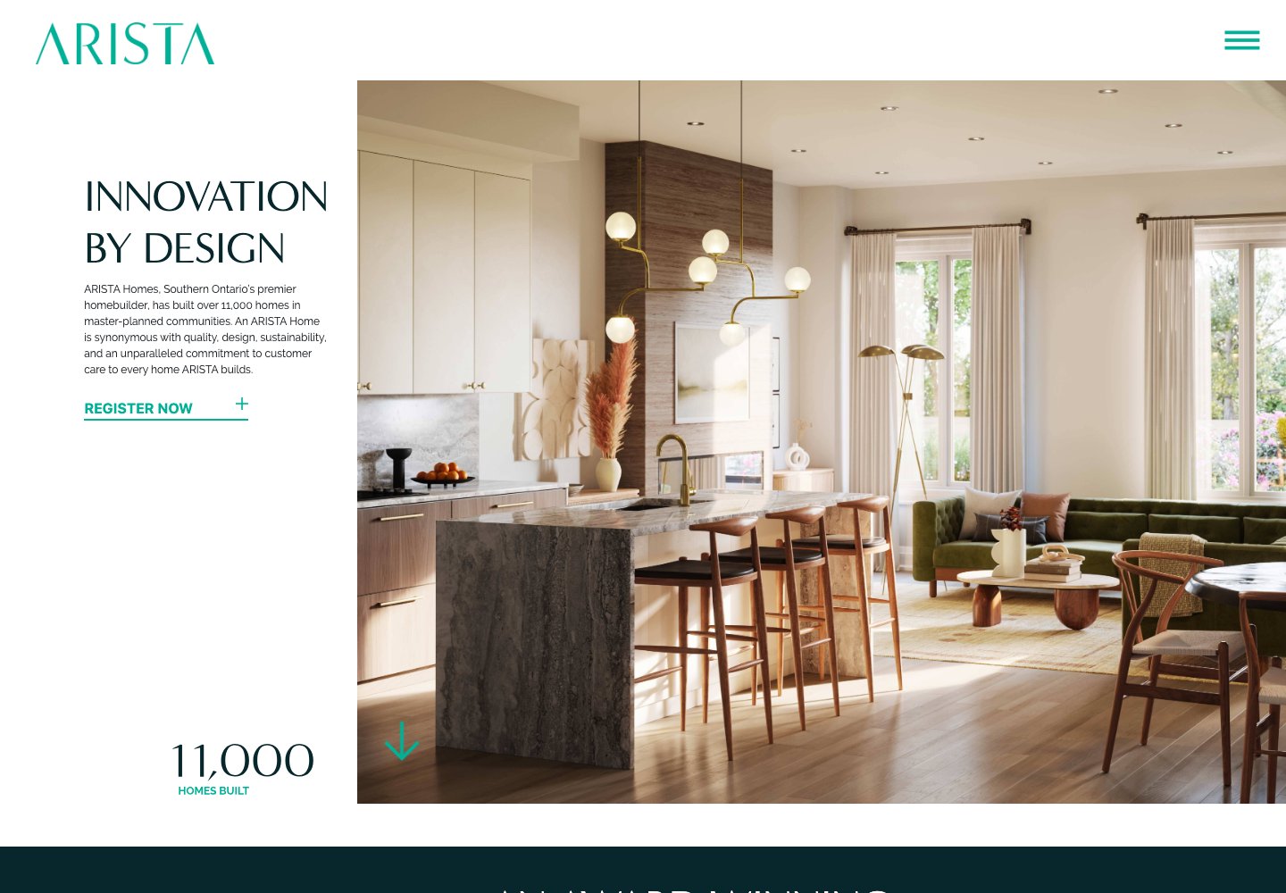 Arista Homes website — desktop homepage