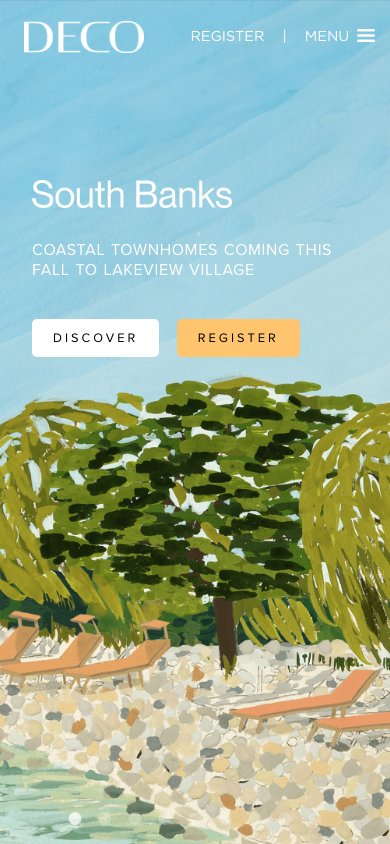 DECO Homes website at a mobile screen width