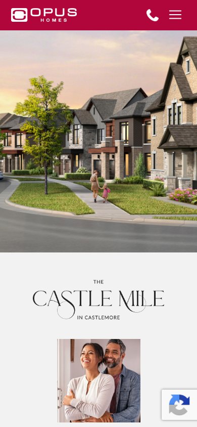 OPUS Homes website at a mobile screen width