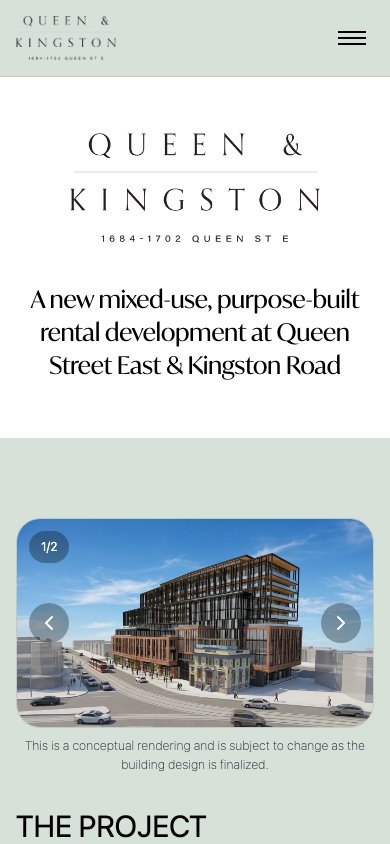 Queen & Kingston website at a mobile screen width