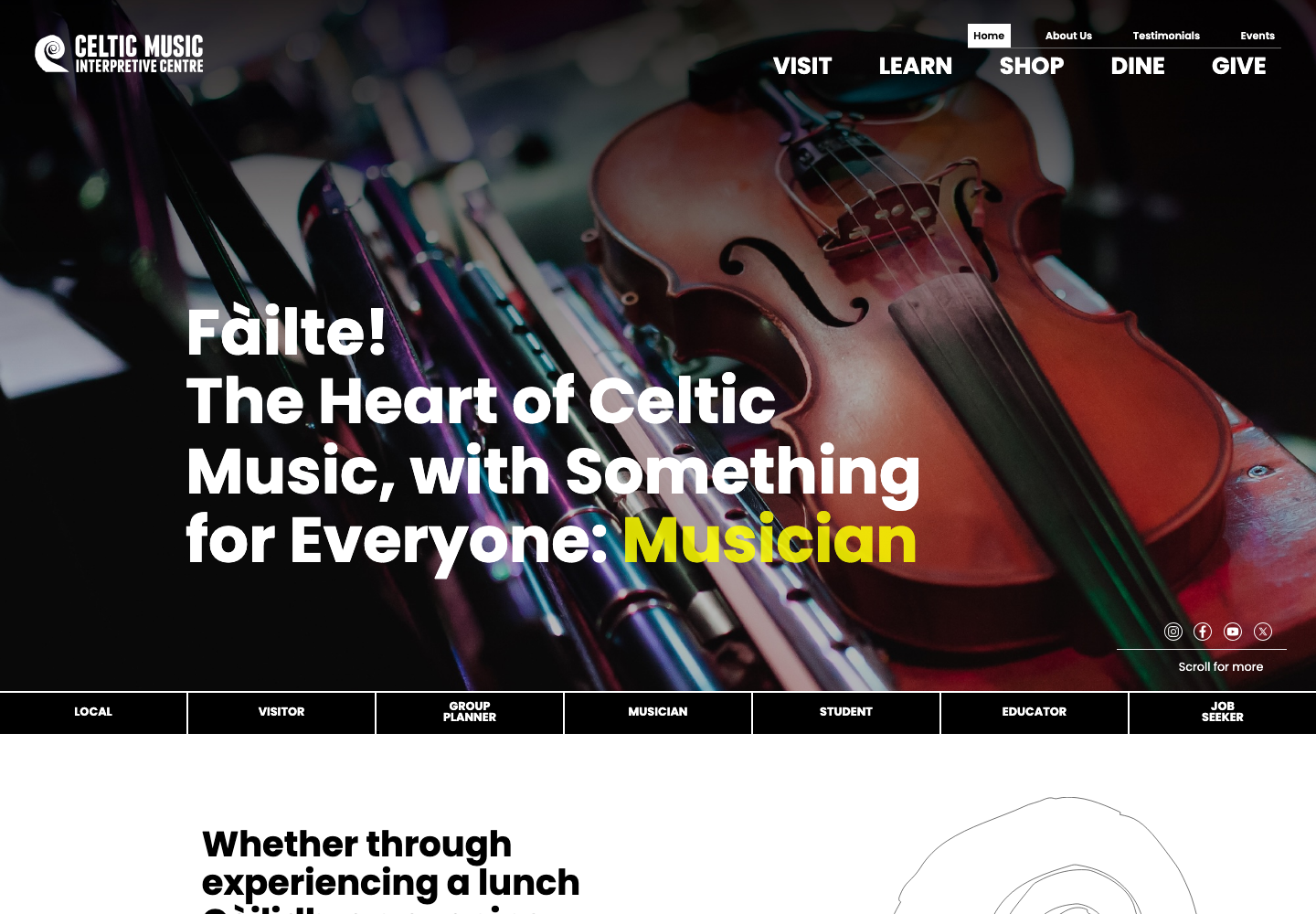 Celtic Music Centre website featuring Cape Breton music and visitor experiences