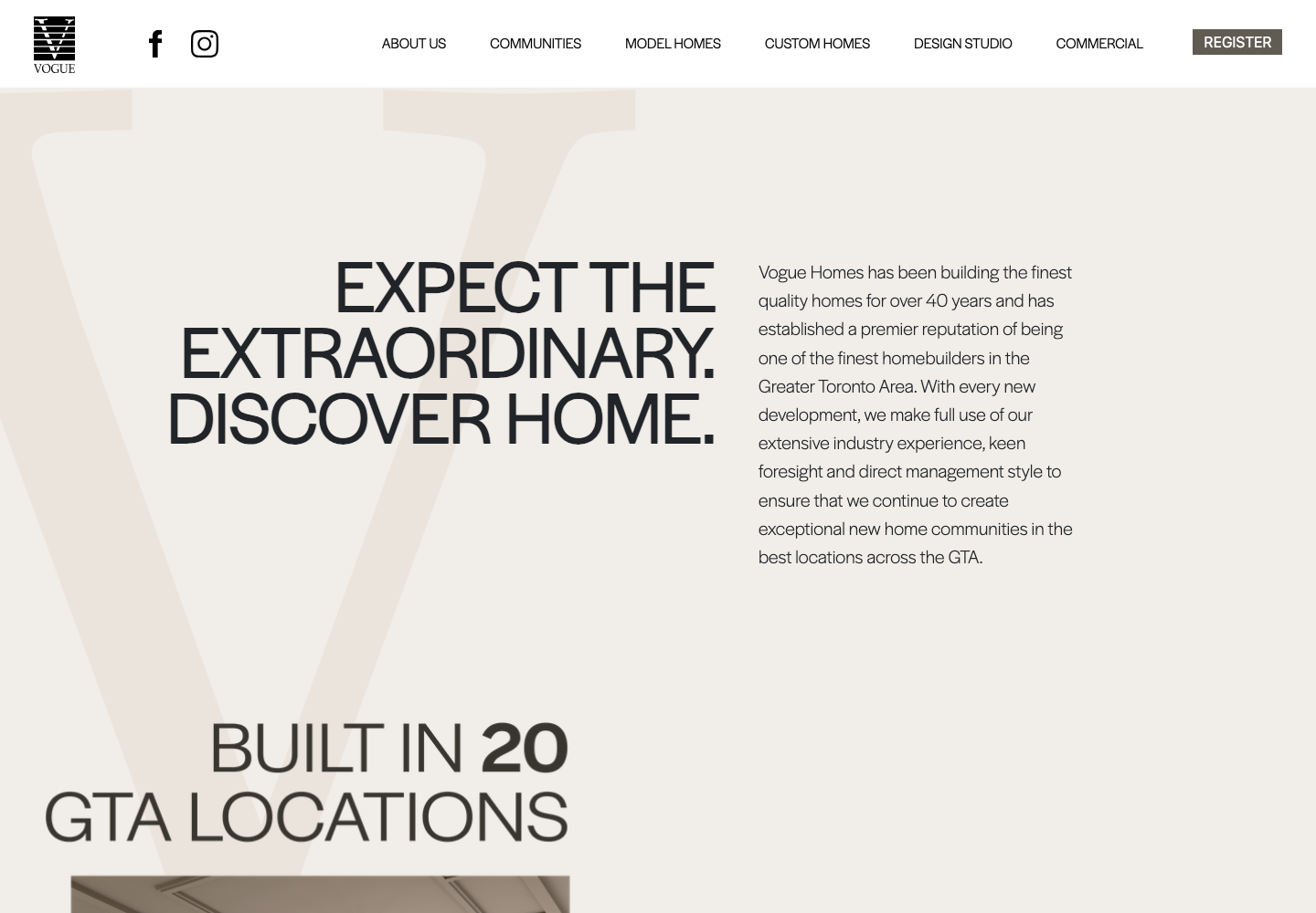 Vogue Development Group website introduction below the video hero